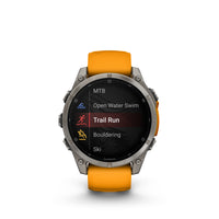 Garmin fēnix 8 - AMOLED Outdoor Recreation/Adventure Watches - 47 mm - Sapphire, Titanium with Spark Orange/Graphite Silicone Band-Power up your body’s performance, endurance and resistance to injury with targeted strength training plans, real-time stamina tracking, sport-specific workouts and a full range of built-in sports apps