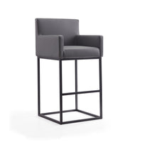 Manhattan Comfort - Tabouret de bar Ambassador 21" style milieu du siècle moderne, revêtement en similicuir gris et noir-Tabouret de bar moderne du milieu du siècle avec dossier parfait pour une utilisation au bar et dans la cuisine
