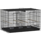PawHut 18" H Bird Cage with Divider, 4 Wooden Perches and Slide Out Tray - Black-Spacious design can be divided or used as a large room 