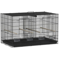 PawHut 18" H Bird Cage with Divider, 4 Wooden Perches and Slide Out Tray - Black-Spacious design can be divided or used as a large room 