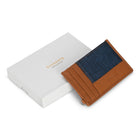 Champs - Porte-cartes Slim en Cuir Denim - Beige/Bleu-Compartiment central