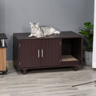 PawHut Hidden Cat Litter Box Enclosure - Brown-Includes a removable cat scratcher for claw maintenance 