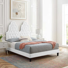 Modway Alexandria Tufté Performance Velours Lit Plateforme Twin Avec Pieds en Bois Noir - Blanc-Système de soutien en lattes de bois