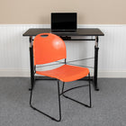 Flash Furniture HERCULES Series Orange Ultra-Compact Stack Chair with Black Powder Coated Frame-Black Sled Base Frame with non-marring plastic floor glides
