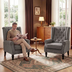 HOMCOM - Fauteuil d’appoint en tissu avec pieds en bois - accoudoirs roulés pour chambre - gris charbon-Dimensions totales : 29,1 po L x 33,9 po l x 40,2 po H /74L x 86l x 102H cm 
