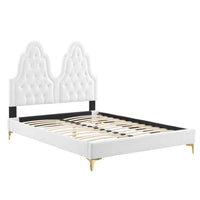 Modway Alexandria Tufté Performance Velours Lit Plateforme Twin Avec Pieds en Métal Doré - Blanc-Cadre de lit simple touffé