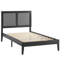 Modway Sirocco Rattan and Wood Twin Platform Bed - Black-Twin Platform Bed With Headboard