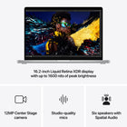 Apple 16" MacBook Pro - M4 Pro - 512 GB SSD - 24 GB Unified Memory - Silver - French-Brilliant Pro Display: The 16.2-inch liquid retina XDR display features 1600 nits peak brightness and up to 1000 nits sustained brightness, 1,000,000:1 contrast