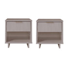 Manhattan Comfort Granville 18.11" Modern 1-Drawer Nightstand 2-Piece Set - Light Grey-Modern-Contemporary with a taste of Glam - Nightstand for Bedroom and Living Room Use. Set of 2
