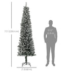 HOMCOM 7.5' Snow-Flocked Pencil Artificial Christmas Tree with Remote - Green-Pencil-shaped design saves space, great for small areas 