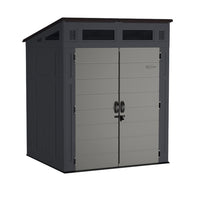 Suncast - Remise de rangement Modernist 6 pi x 5 pi - Cyberspace/Gris colombe-Les panneaux en résine multi parois sont conçus pour la solidité et la durabilité.
