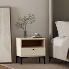 Manhattan Comfort Amara 19.7" Modern Nightstand - Cream/Natural Oak-Includes 1 Open Shelf and 1 Full Extension Drawer