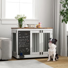 PawHut 39" Dog Crate End Table with Blackboard - White-Constructed from particleboard and steel for durability and airflow 
