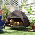 PawHut Outdoor Elevated Dog Bed with Canopy Raised Dog Bed - Coffee-Removable canopy adapts for indoor or outdoor use