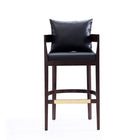 Manhattan Comfort - Ritz tabouret de bar moderne du milieu du siècle de 22" en similicuir noir et noyer foncé, lot de 3-Comprend 1 dossier d’oreiller amovible