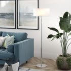 Hudson&Canal - Lampadaire Simone à 2 lumières avec abat-jour en tissu - Gris froid/nickel poli/blanc-Conçu pour deux ampoules à incandescence de 100 W - ampoules LED de 9 W, ampoules fluorescentes (CFL) de 23 W ou ampoules LED à ballast automatique de 9 W, ampoules à culot E26, ampoules non incluses