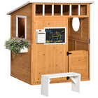 Outsunny Wooden Outdoor Playhouse for Kids with Working Door, Windows, Mailbox, Bench - Yellow-Mailbox, blackboard, bench, service station, and flowerpot holder included for the actual playing experience
