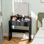 HOMCOM Makeup Vanity Desk with Mirror - 29.5" L x 15" W x 53.1" H - Black-Melamine-coated particleboard construction with anti-tip design for durability 
