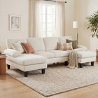 HOMCOM U-Shaped Sectional Couch with Pillow-top Armrests - Beige-Solid wood frame ensures long-lasting stability and durability  