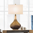 Hudson&Canal Mirabella 25.5" Tall Table Lamp with Fabric Shade - Ombre Brass Glass/White-Paired with a white drum fabric shade