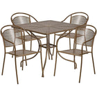 35.5'' Square Gold Indoor-Outdoor Steel Patio Table Set with 4 Round Back Chairs [CO-35SQ-03CHR4-GD-GG]-Set Includes Table and 4 Chairs