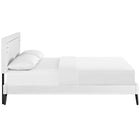 Modway Ruthie Vinyl Queen Platform Bed with Round Splayed Legs - White-Center Rail with Support Two Legs