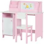 Qaba Kids Desk and Chair 2-Piece Set with Whiteboard and Storage - Pink-2 pieces set includes 1 desk and 1 matching chair 