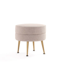 Manhattan Comfort Bailey 18.11" Mid-Century Modern Polyester Blend Upholstered Ottoman - Oatmeal with Gold Legs-Mid-Century Modern Ottoman Perfect for Living Room Use