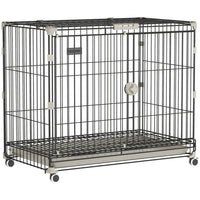 PawHut - Cage pour chien sur roulettes, cage en métal 30 po-Quatre roues à 360° pour un déplacement sans effort, deux se verrouillent pour une fixation stable 
