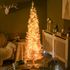 HOMCOM 6' Pre-Lit Artificial Christmas Tree with Warm White LED Lights - Pink-390 realistic tree branches create a full-body, life-like tree 