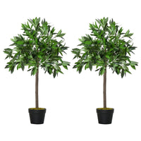 Outsunny 3' Artificial Laurel Tree in Pot - Green - 2 Pack-Bay tree design is classic and beautiful 