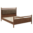 Modway Leni Full Size Vegan Leather and Wood Platform Bed Frame - Walnut Mushroom-Wood Slatted Support