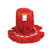 Globe Commercial Products Syn-Pro Synthetic Wet Mop - Looped End - Narrow Band - 20 oz - Red - 4 Pack-Made from anti-shrink synthetic blended yarns