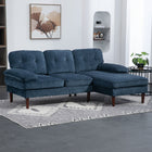 HOMCOM L-Shape Sofa with Right Chaise Lounge and Rubber Wooden Legs - Navy Blue-Soft, luxurious chenille-feel fabric