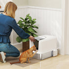 PawHut Stainless Steel Cat Litter Box with Removable Lid & Scoop - White-Built-in sand filter with top and bottom snap connection 