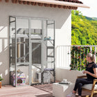 PawHut 99" H Outdoor Catio Enclosure with 6 Jumping Platforms - Grey-Large front and two side doors simplify access and maintenance 