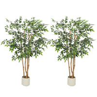 HOMCOM 5' Artificial Banyan Tree - Green - 2 Pack-Crafted with real-touch leaves and solid wood trunks for lifelike beauty 