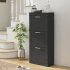 HOMCOM Narrow Shoe Cabinet with Flip Drawers & Adjustable Shelf - Black-Store up to 15 pairs of shoes in 3 tilt-out drawers