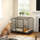 PawHut 43" Large Metal Dog Cage with Wheels-The large top opening makes it easy to interact with and comfort your pet
