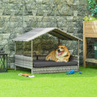 PawHut Wicker Dog House with Removable Cushion - Dark Grey-Ideal for the courtyard, garden, balcony, patio, or indoors, a great addition to your wicker furniture set 