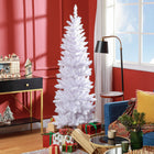 HOMCOM 6' Tall Pencil Artificial Christmas Tree with Steel Base - White-Flame retardant branches enhance safety 