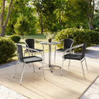 23.5'' Round Aluminum Indoor-Outdoor Table with 4 Black Rattan Chairs (TLH-ALUM-24RD-020BKCHR4-GG)-Metal
