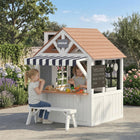 Qaba Outdoor Wooden Playhouse for Kids, with Dog Door, Cookware, Blackboard - White-Robust fir wood construction provides safe, long-lasting backyard fun
