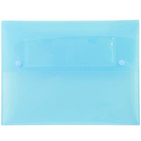 JAM Paper - Portefeuille en plastique avec fermeture à deux boutons - 9 1/2 x 12 1/2 x 3/4 - Bleu translucide-Portefeuille en plastique translucide bleu avec fermeture à deux boutons-pression