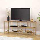 Hudson&Canal Winthrop TV Stand with Glass Shelves for TV's up to 60" - Brass-Features easy assembly