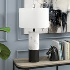 Hudson&Canal Liana 24" Tall Table Lamp with Fabric Shade - Marble/Black/White-Base is crafted of real Arabescato marble and handcrafted black finish, no two pieces are alike
