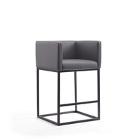 Manhattan Comfort - Embassy tabouret de comptoir 52 cm style milieu du siècle moderne en similicuir gris et noir-Tabouret de comptoir moderne du milieu du siècle avec dossier parfait pour une utilisation au bar et dans la cuisine