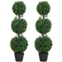 HOMCOM - Arbres topiaires artificiels en buis 3,3 pi - vert - lot de 2-Recevez un ensemble de deux arbres, idéal pour créer une décoration équilibrée et symétrique 
