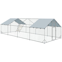 PawHut - Parc à poules grand poulailler en métal avec couverture pour 24 à 30 poules - 9,8 pi L x 26,2 pi l x 6,4 pi H-Un espace spacieux de 258 pi² (24 m²) accueille confortablement 24 à 30 poules 