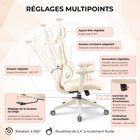 MotionGrey - Chaise de bureau ergonomique Mellow - Dossier en maille haute avec accoudoirs réglables - Beige-7